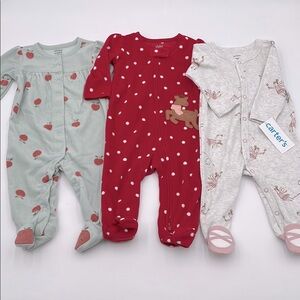 Carter's One Piece Footed Pajamas Fairy‎ Ballerina Reindeer Apples 3-6M